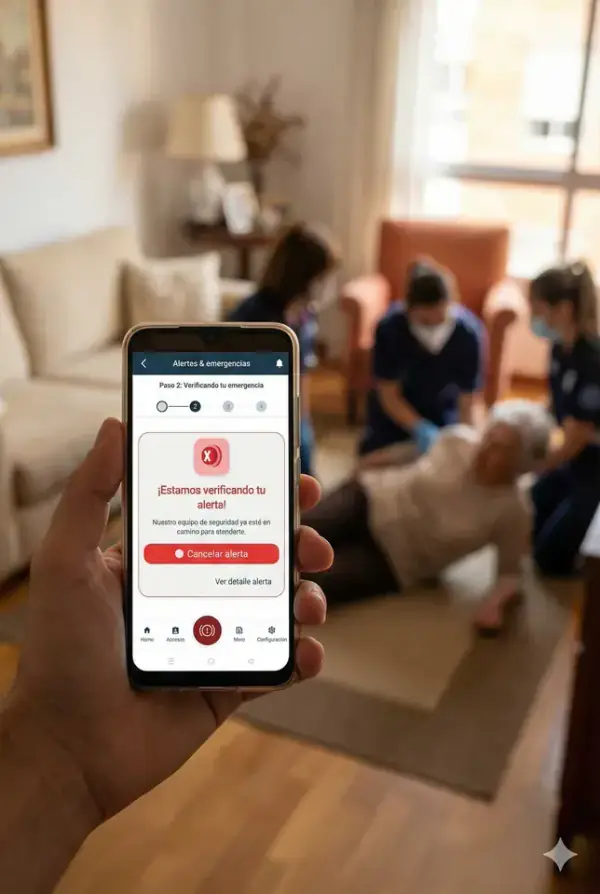 Residente activando alerta médica desde DomoNow en su apartamento